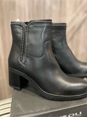 Rizzoli Black Leather Ankle Booties with Studded Trim